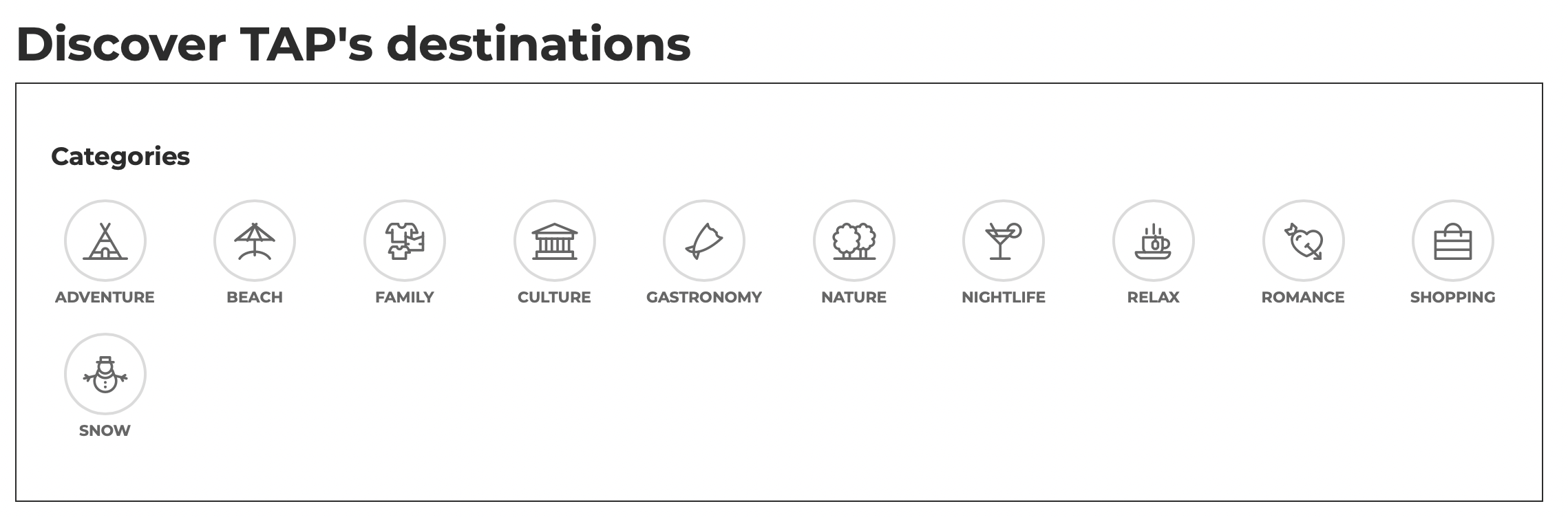 Screenshot of TAP Air Portugal's Discover destinations feature that I took for this article