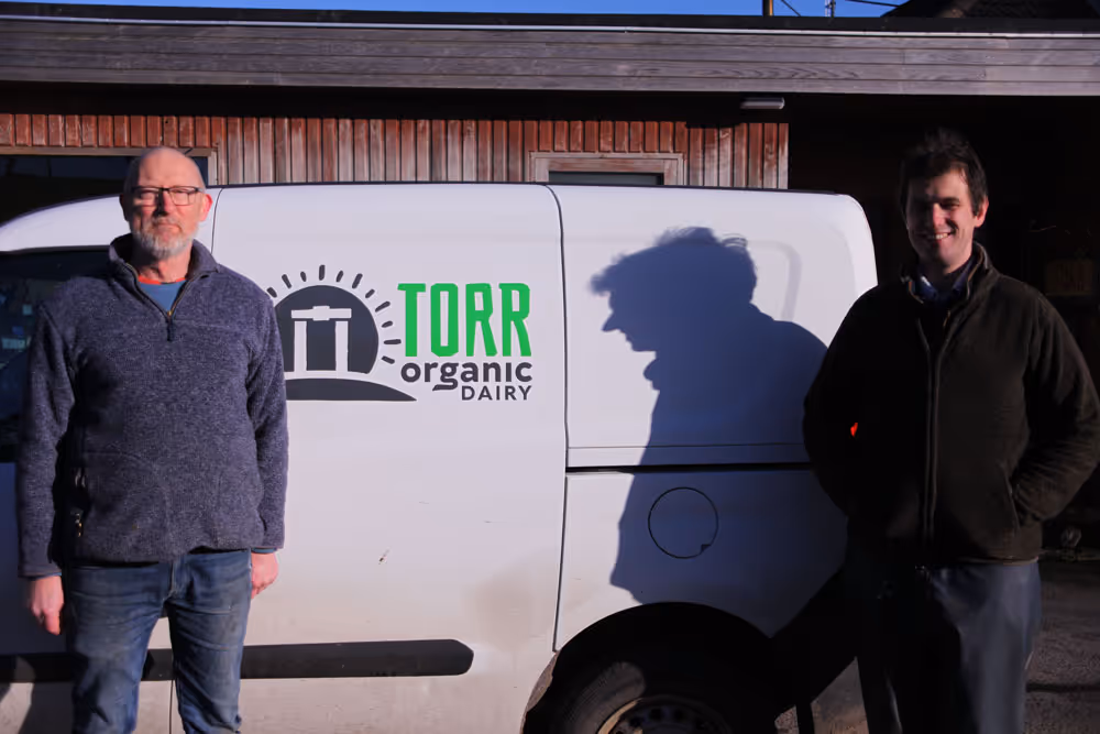 (Left to right): Ross and Callum Paton of Torr Farm Organic Dairy in Dumfries and Galloway, Scotland sell unhomogenised milk via the food hub, bottled on farm, from happy cows.