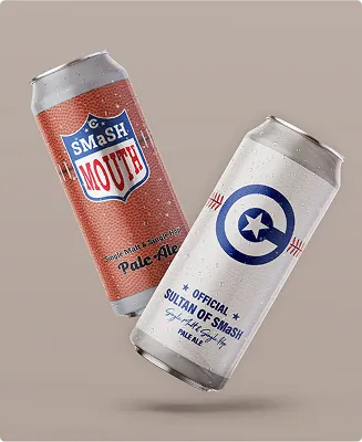 Two craft beer can designs, Smash Mouth pale ale and Sultan of Smash