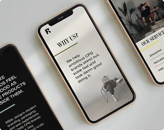 Phones showing the RSNL Creative mobile website