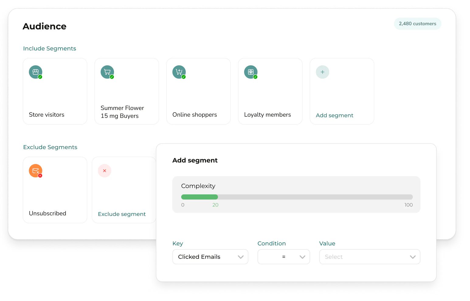 Sweed survey audience settings for included and excluded customer segments