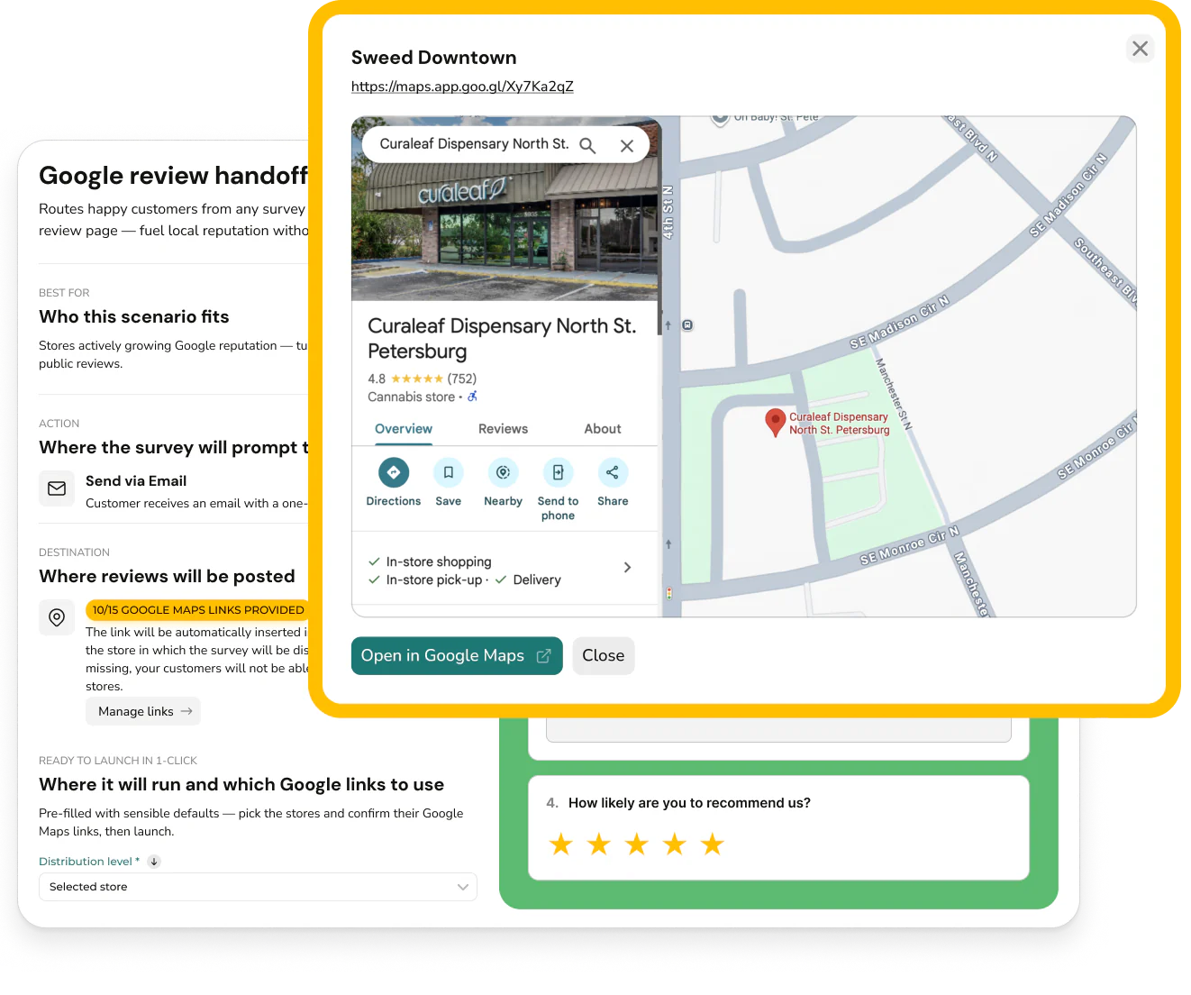 Sweed Google review invitation settings and preview example