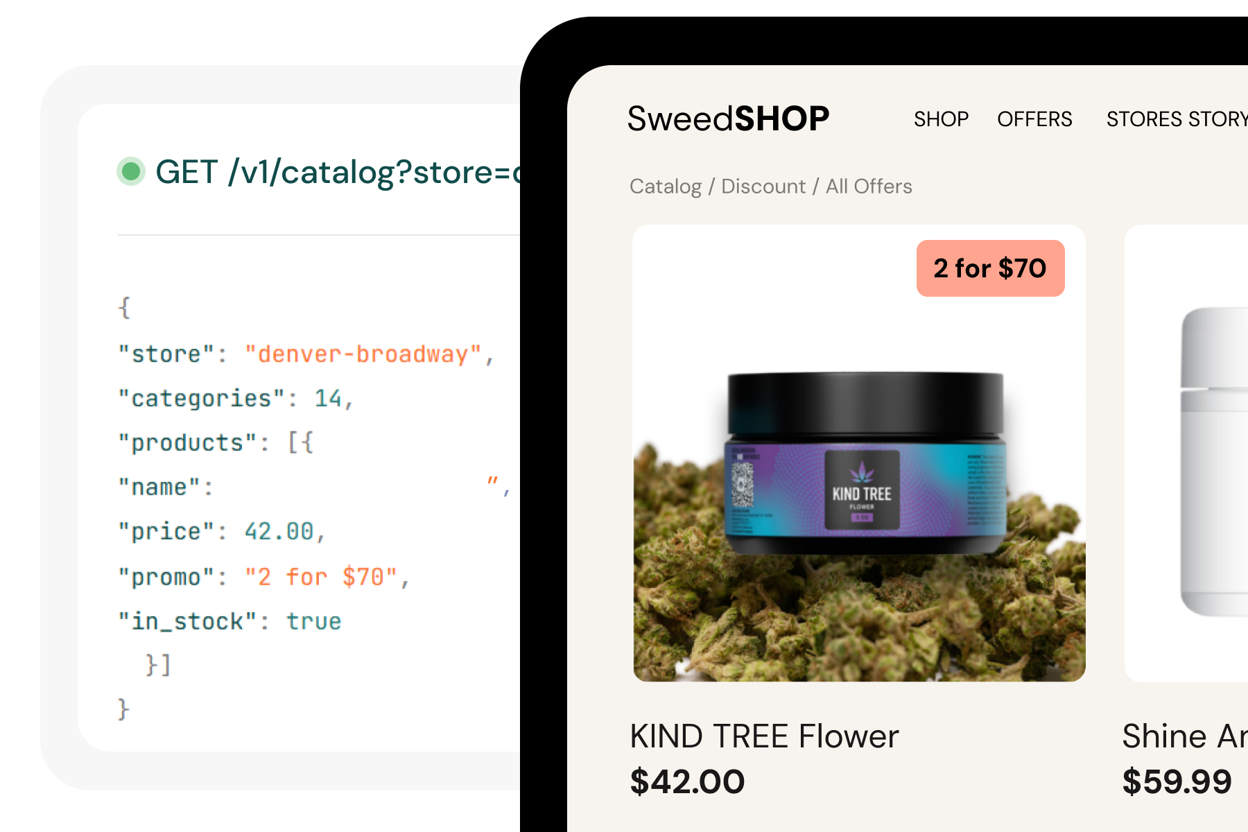 Sweed catalog API powering product cards in a storefront