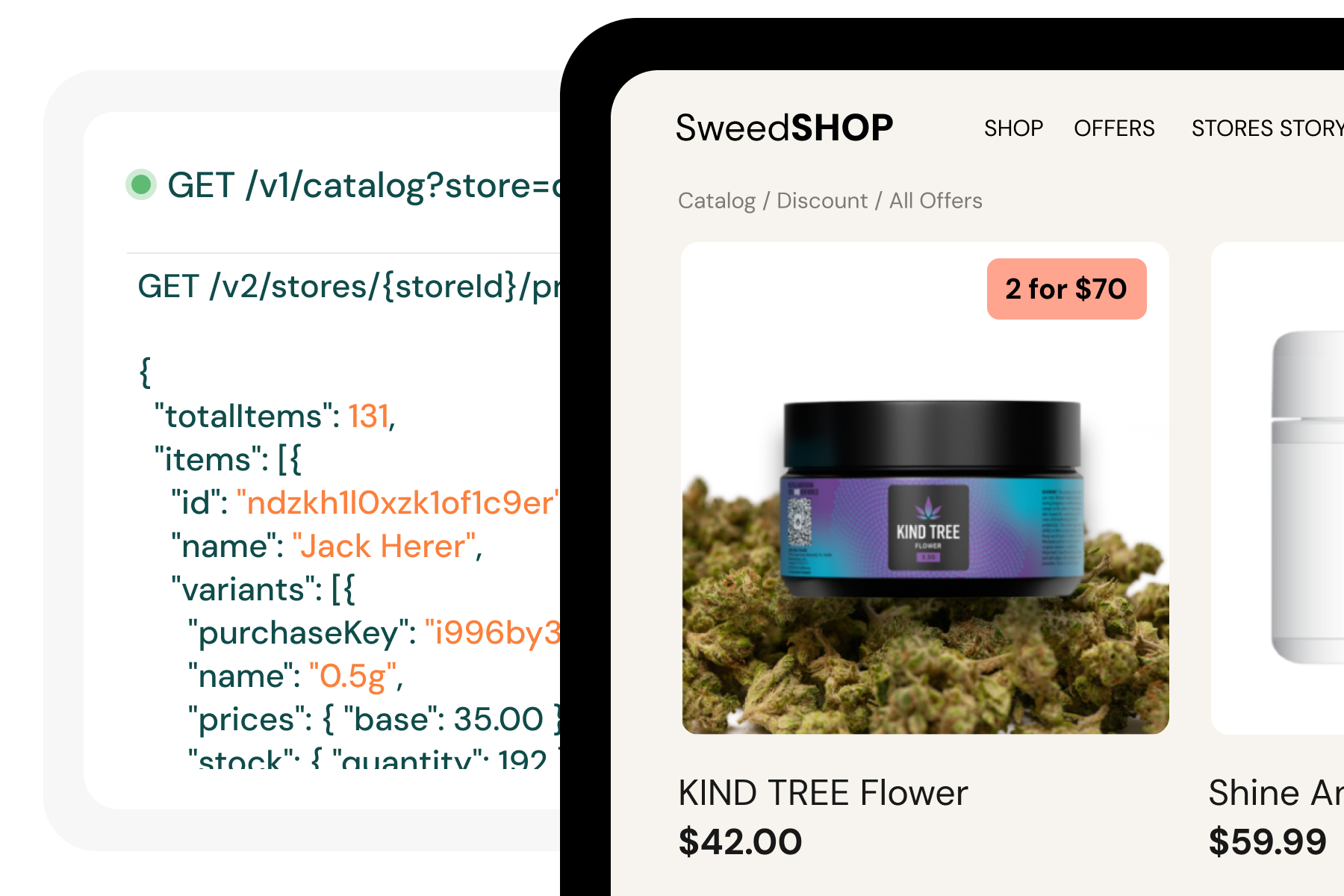 Sweed catalog API powering product cards in a storefront