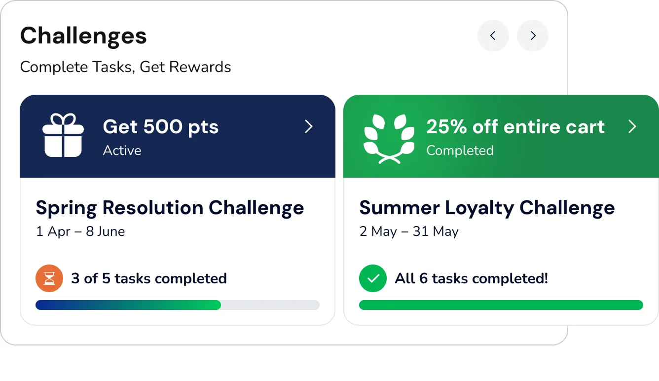 Customer challenges with task progress and completed rewards
