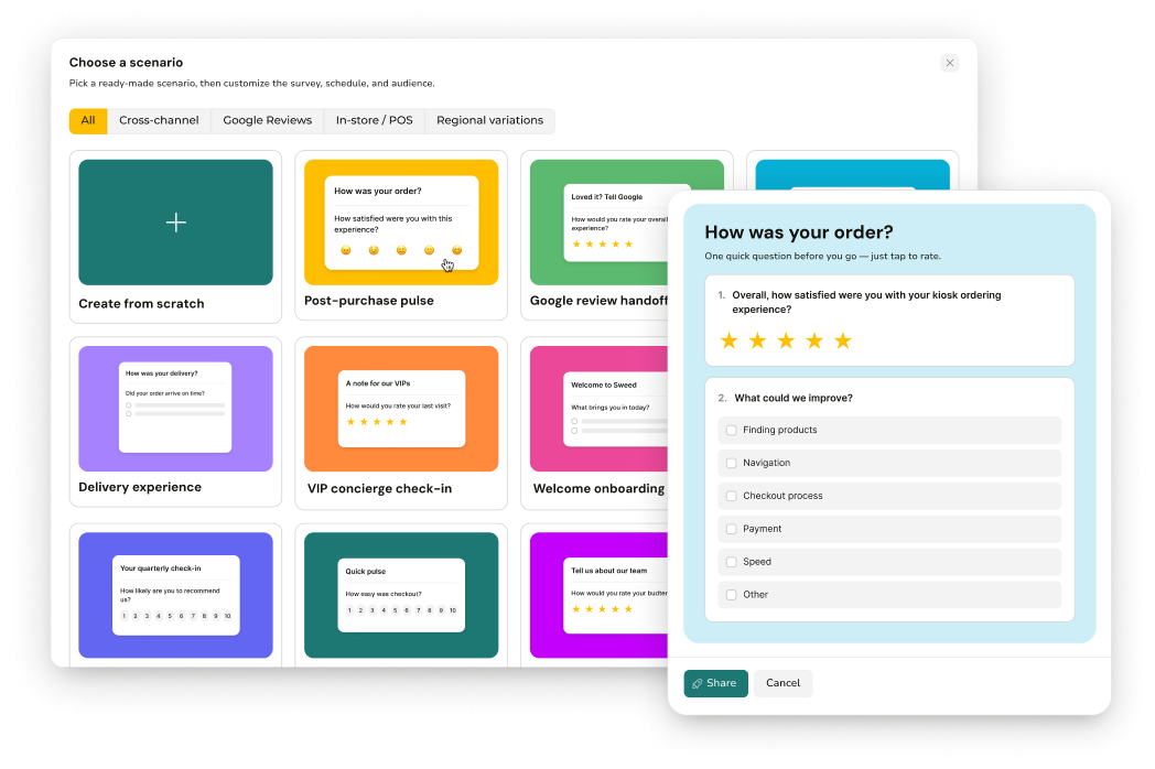 Customer survey templates and a post-purchase feedback form