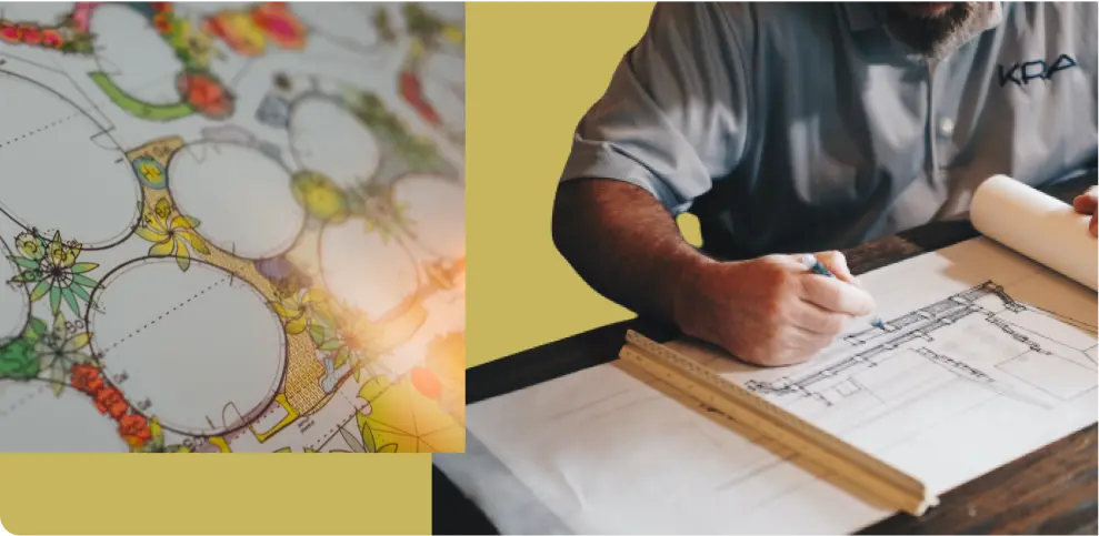 Architect working on project with collage of landscape diagram