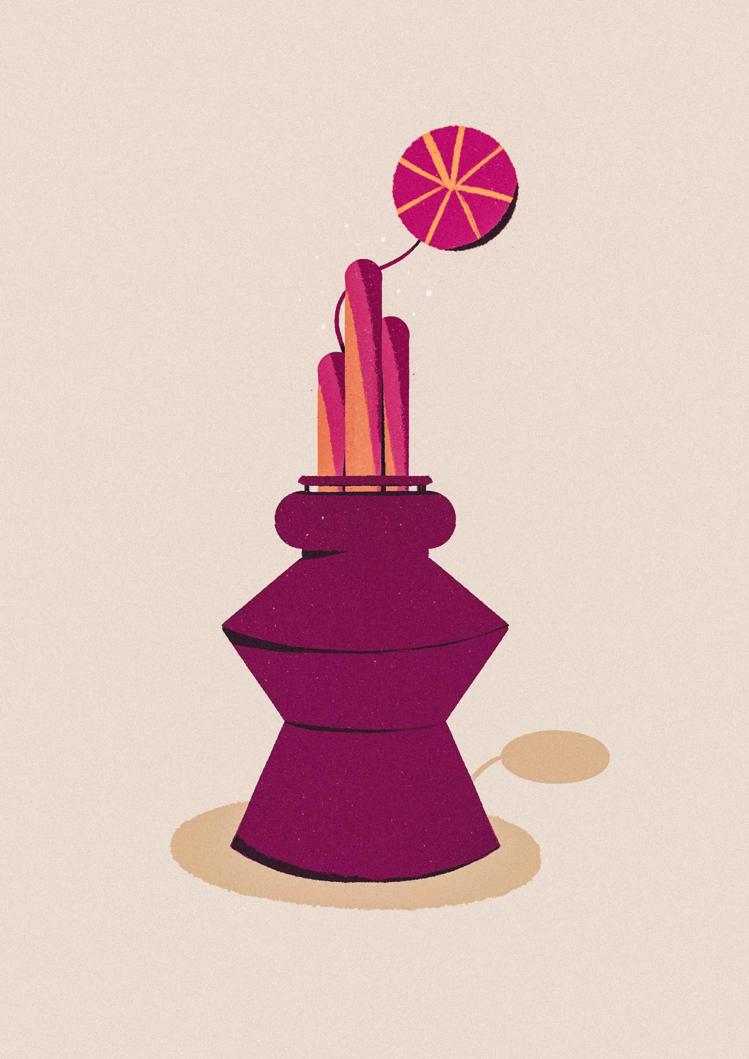 Minimalist of a pink cocktail in a geometric red vase on beige background