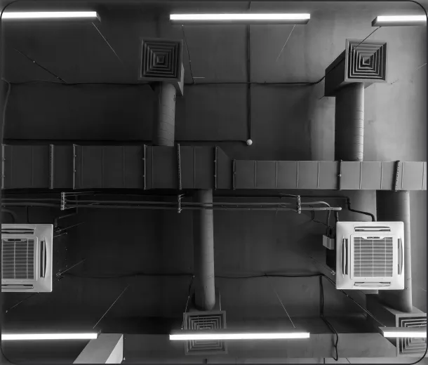 Overhead view of a modern ceiling.
