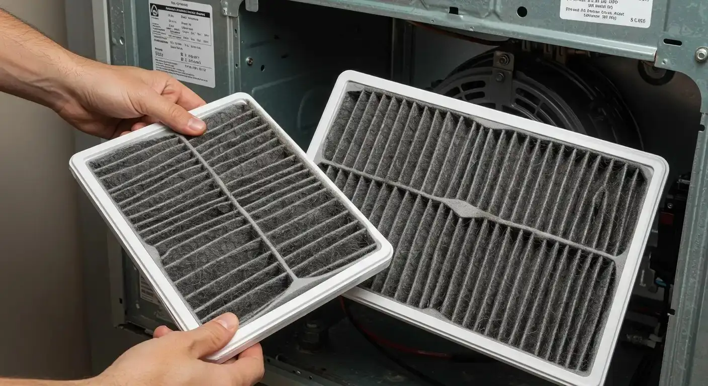 A Close shot of dirty air filters of an AC system