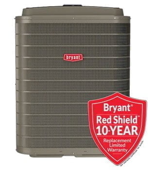 Bryant air conditioner with 10-year warranty.