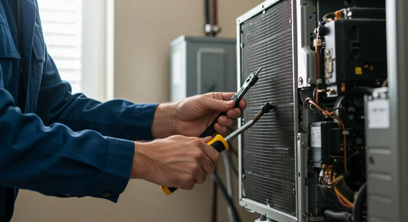 Man repairing an AC unit.