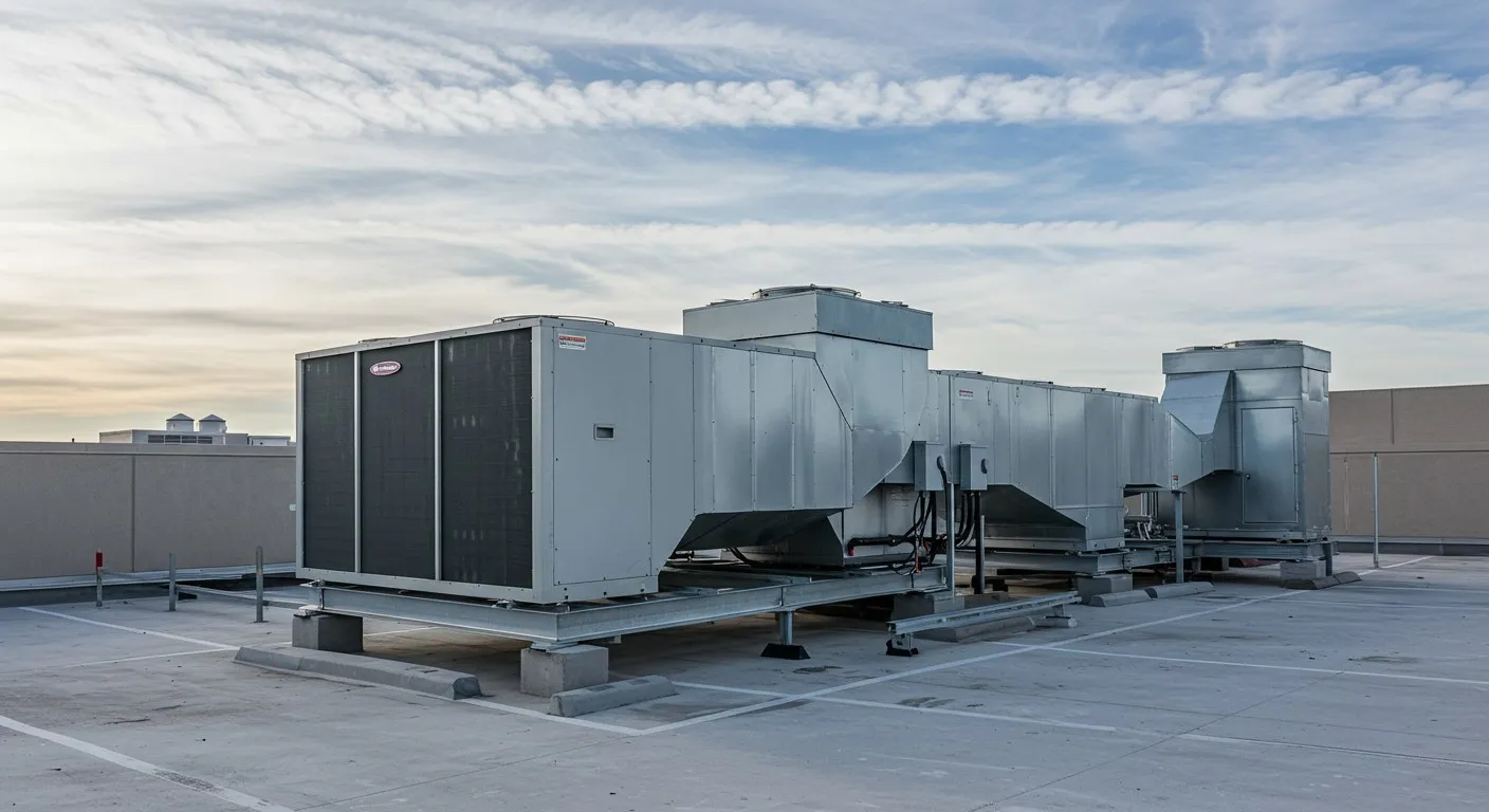 Large HVAC units on rooftop.