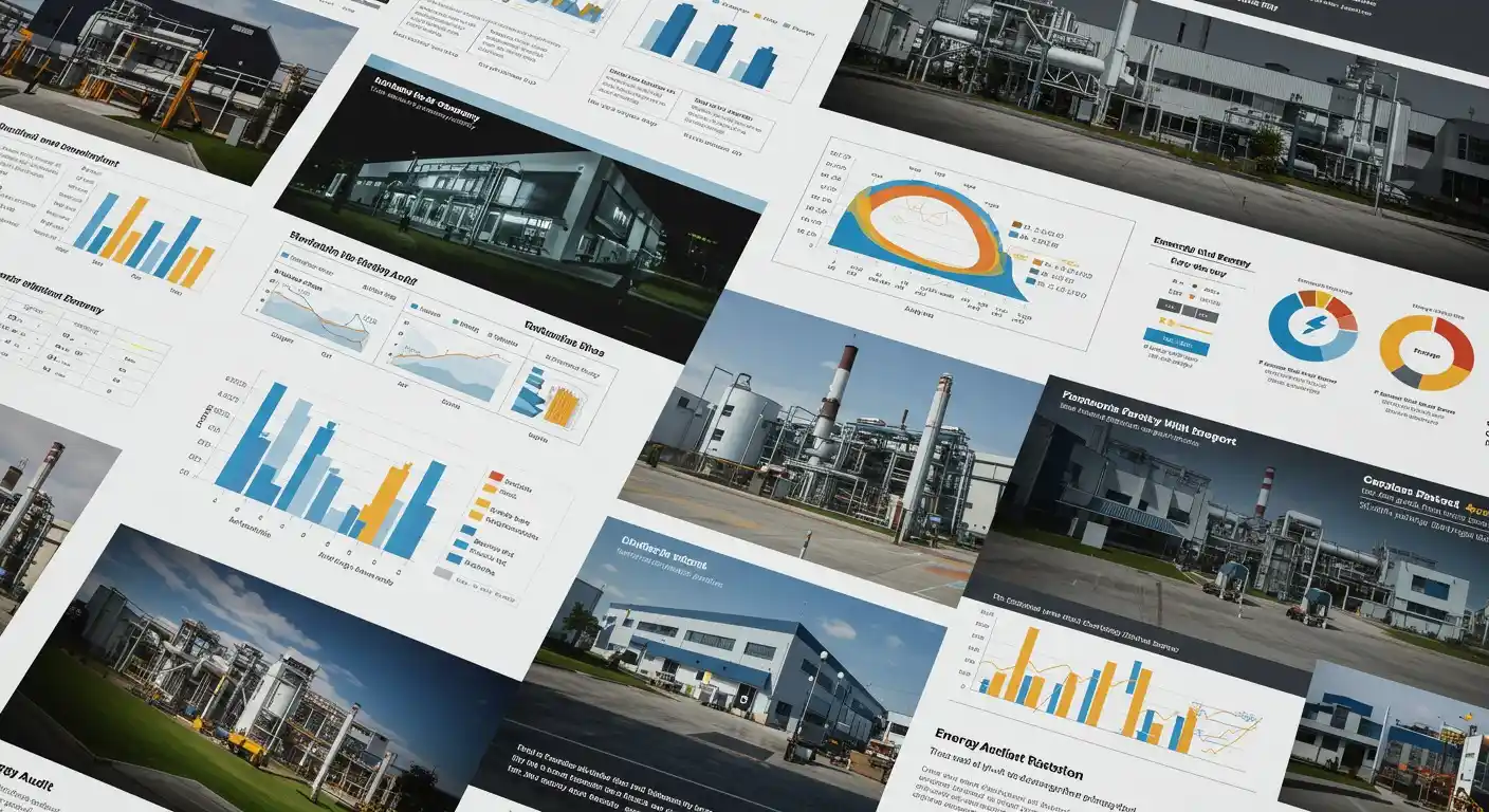 A brochure paper with infographics of energy audit description and images