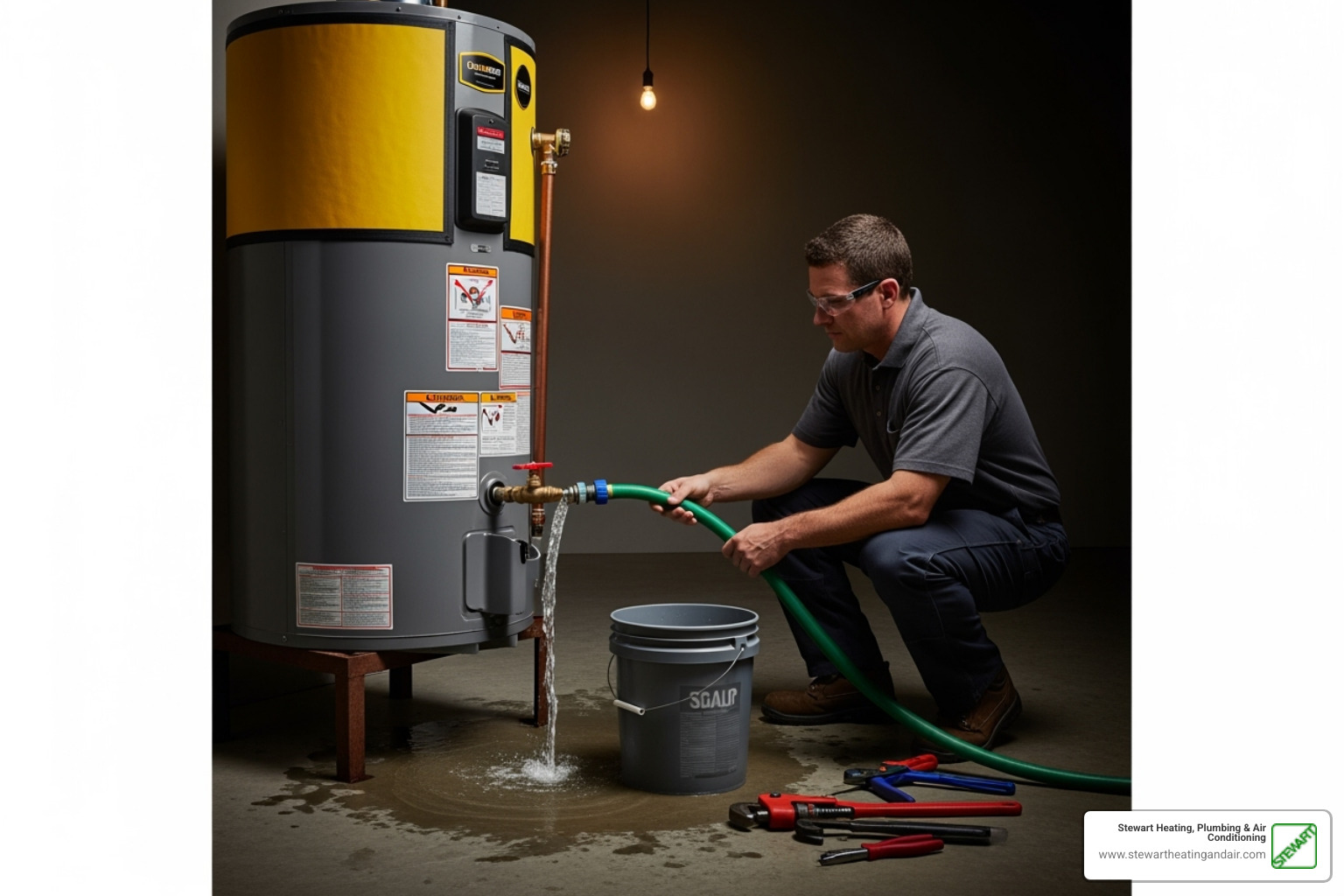 a technician flushing a water heater tank - hot water heater problems