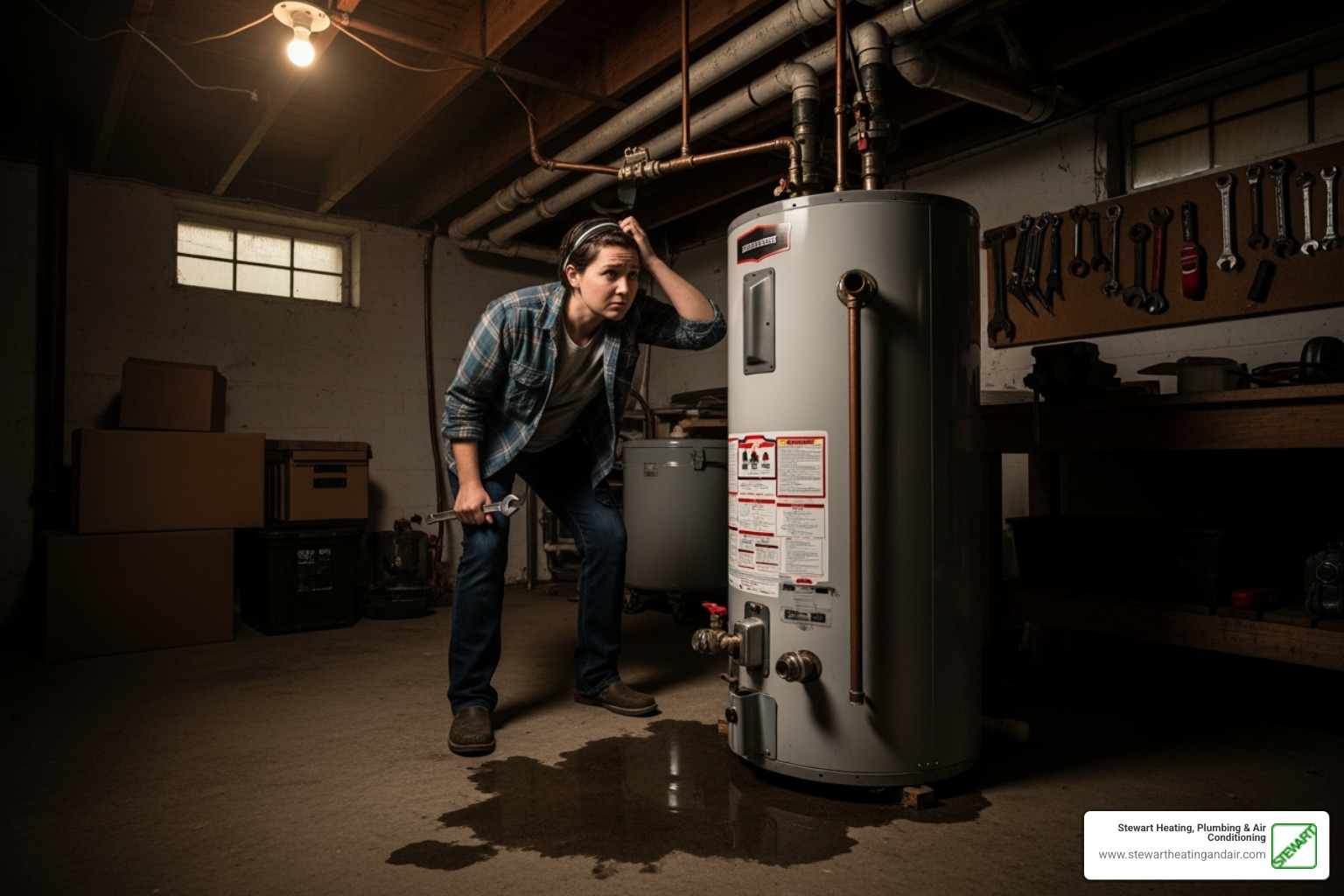 a person looking quizzically at their water heater - hot water heater problems