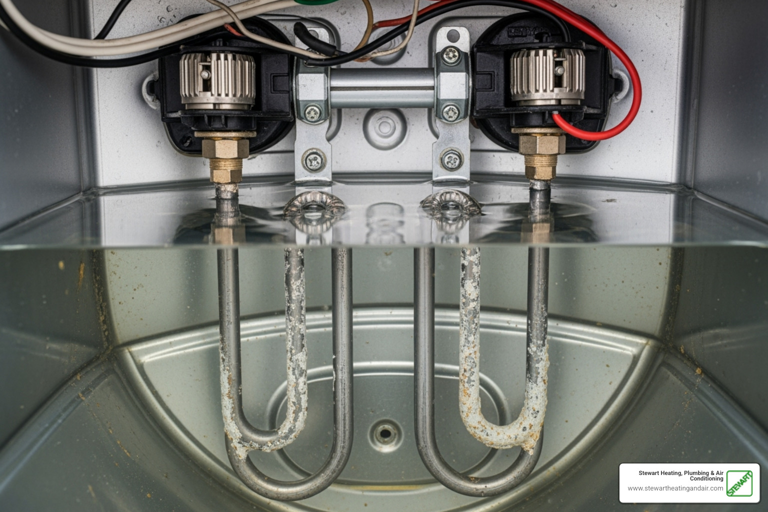 showing the heating elements and thermostat of an electric water heater - hot water heater problems
