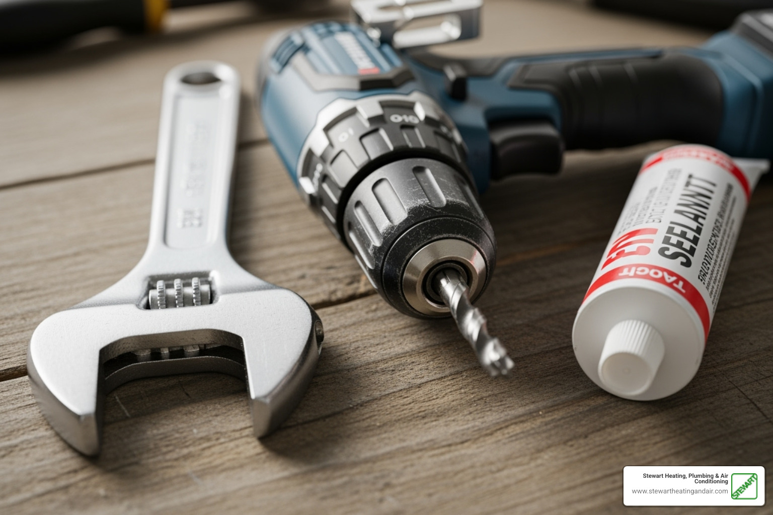tools needed for installation (wrench, drill, sealant) - water heater drip pan