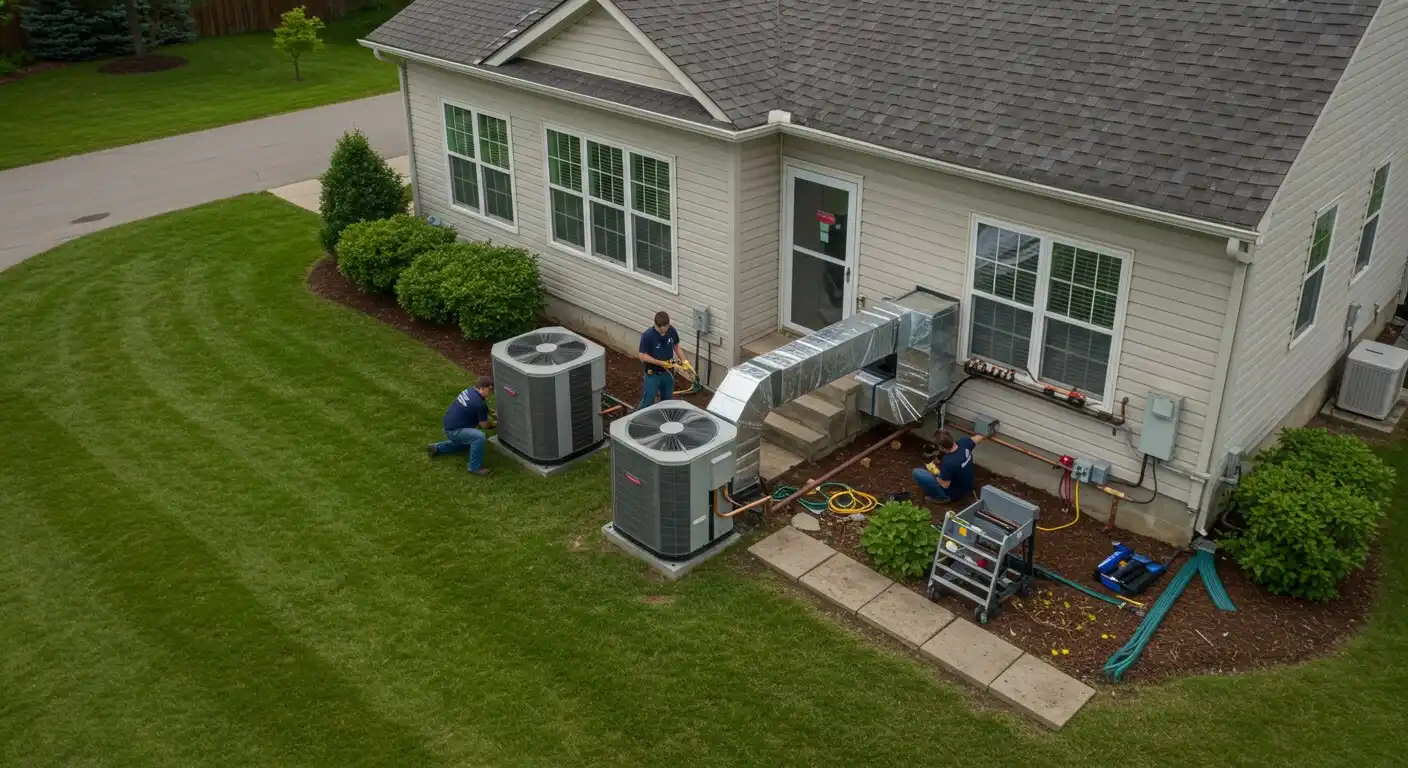 New HVAC units being installed outdoors.