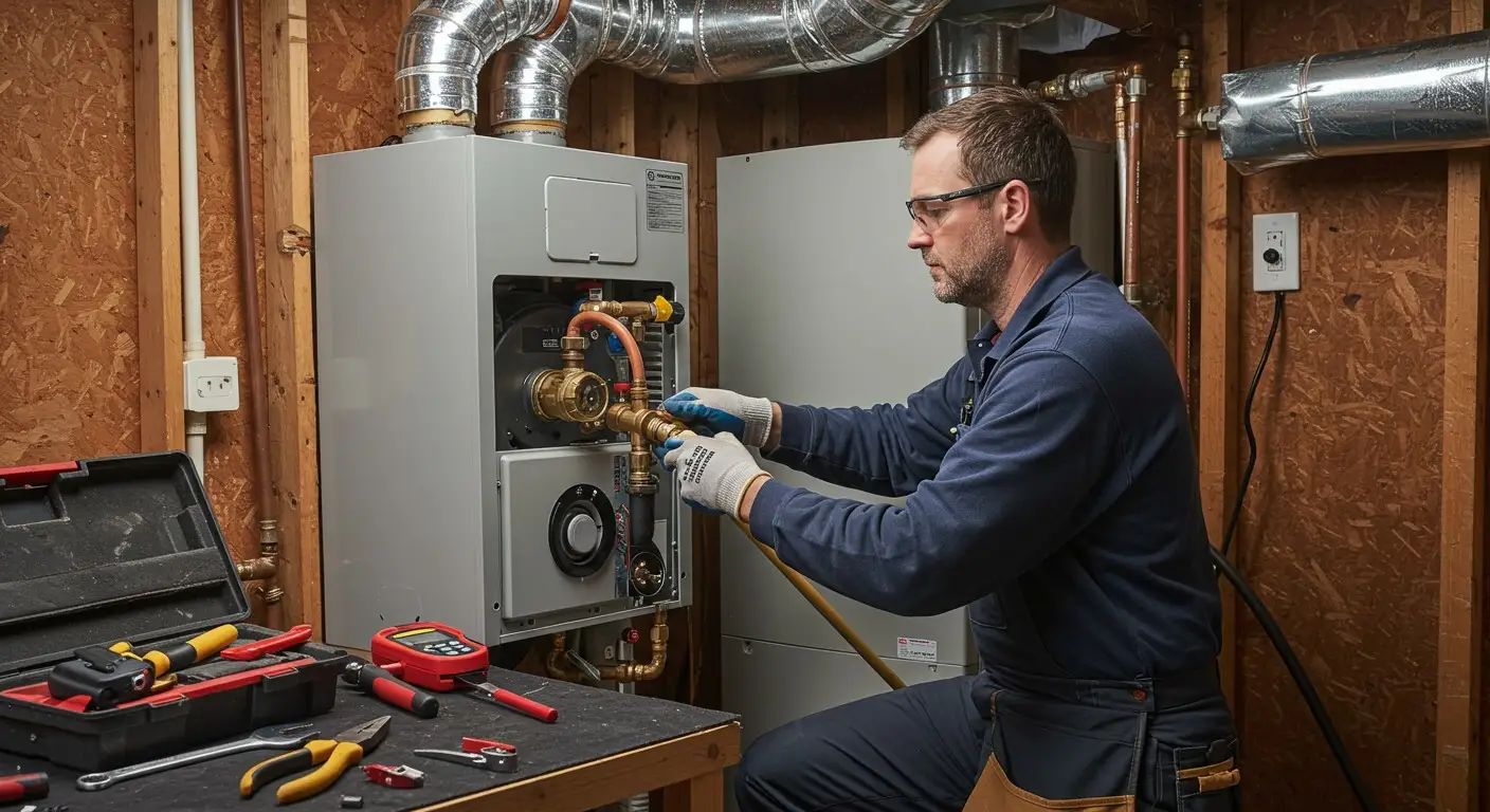 Man installing a new water heater.