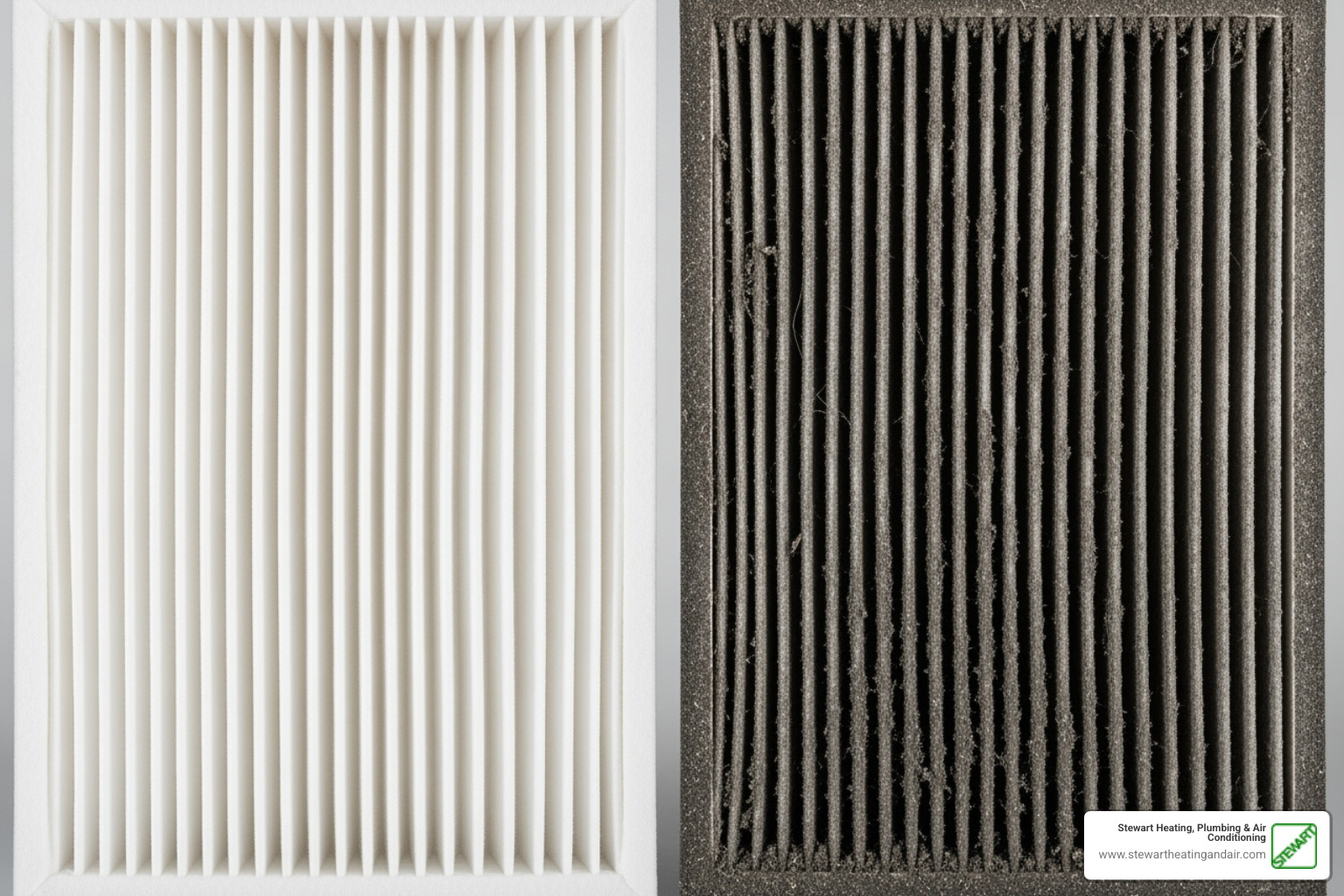 clean HVAC air filter compared to a dirty one - HVAC repair Concord