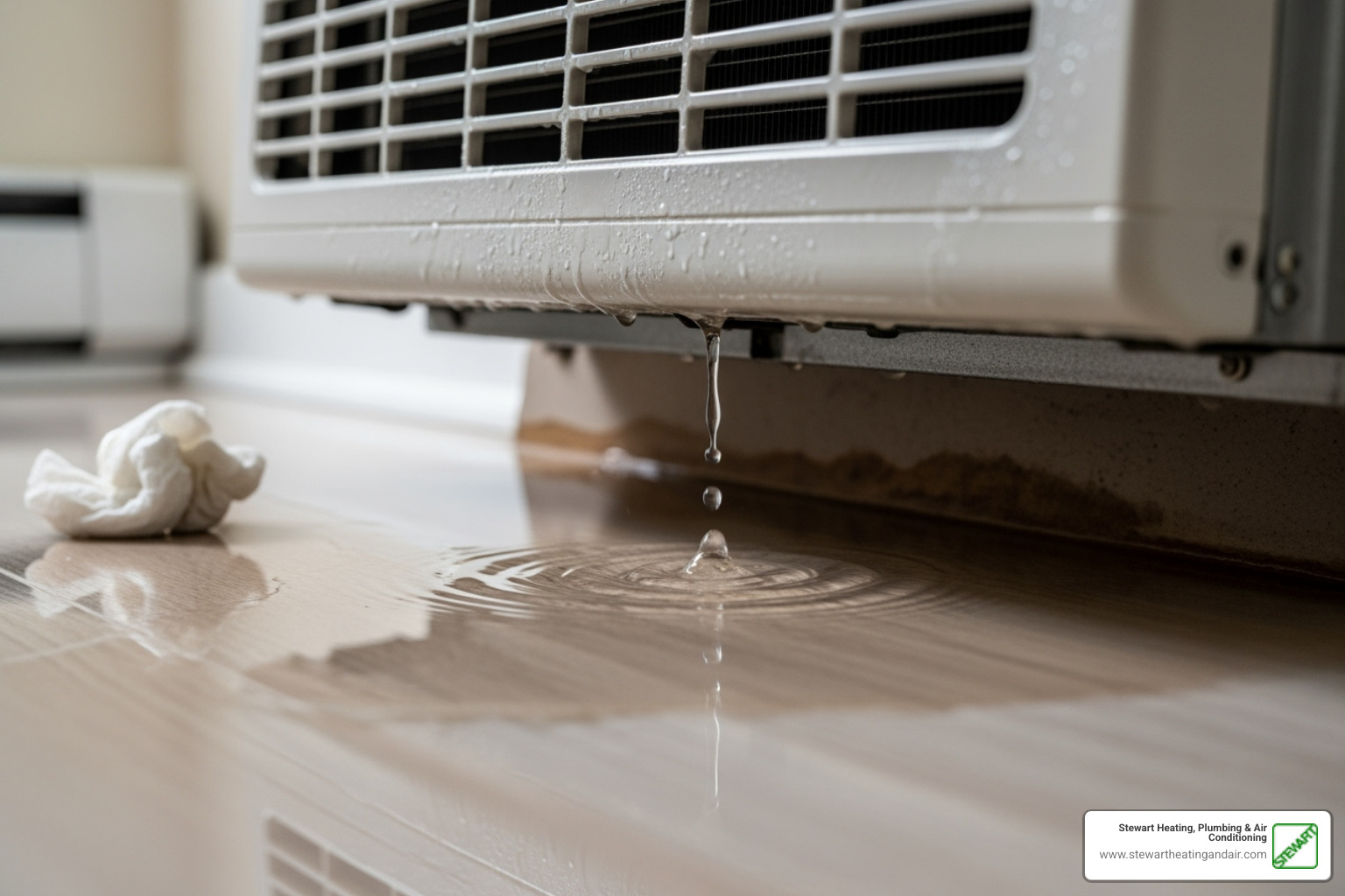 Water pooling around an indoor AC unit - AC drain clogged