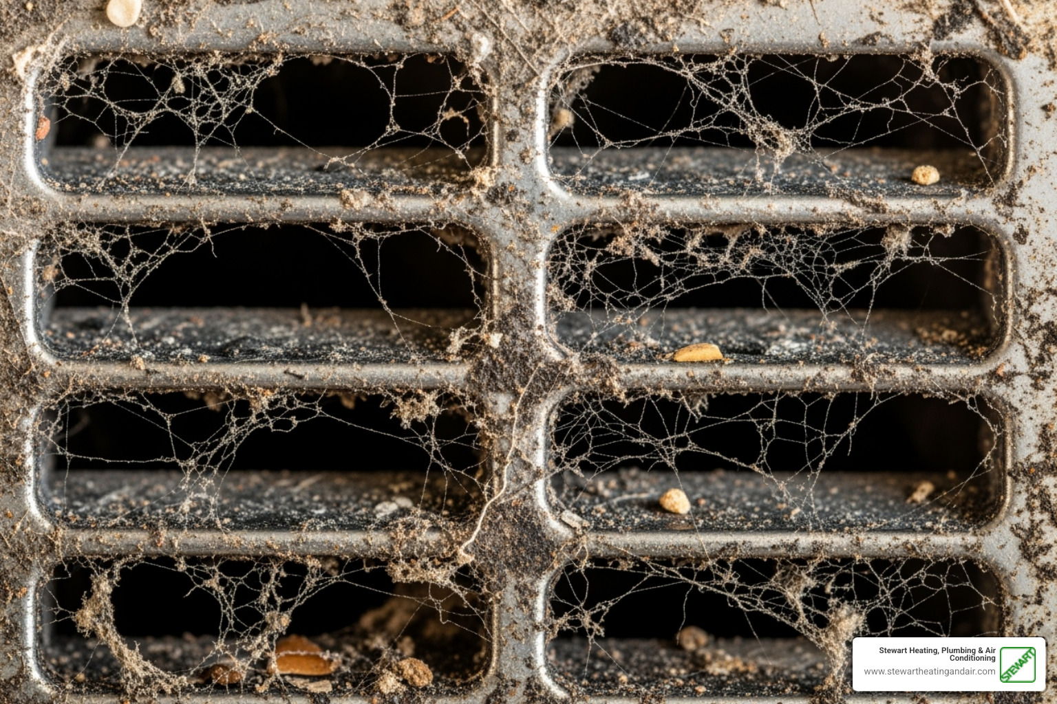 A close-up image of a visibly dirty air vent with thick dust buildup and debris - clean ducts and vents A close-up image of a visibly dirty air vent with thick dust buildup and debris - clean ducts and vents