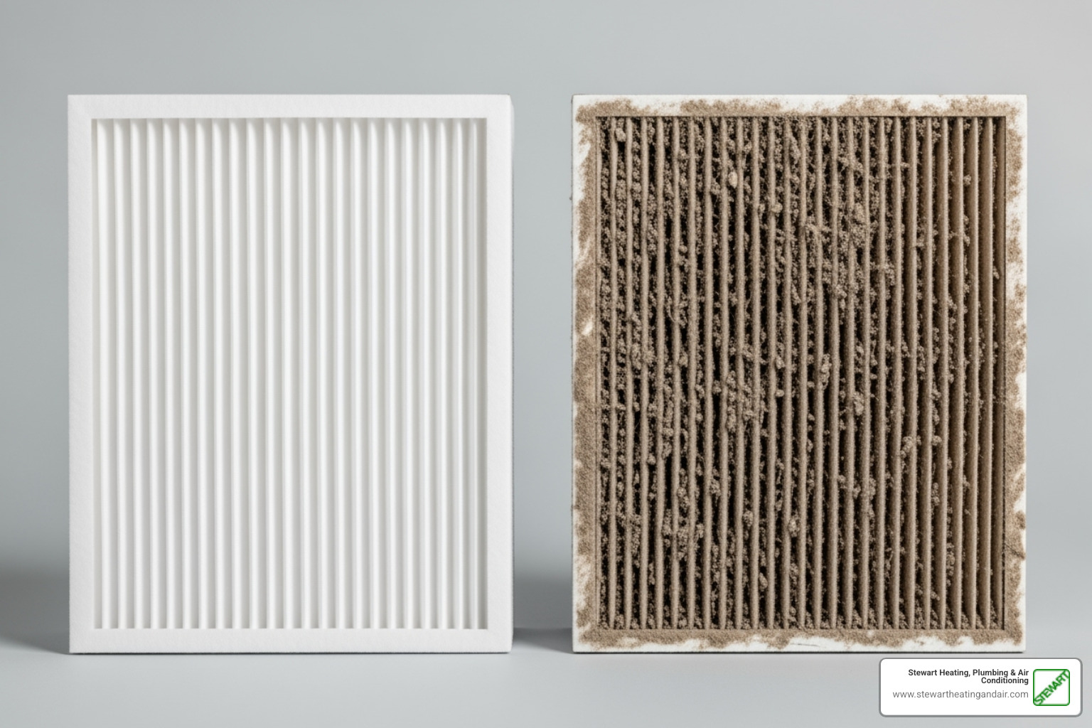 clean vs dirty furnace filter - heater blowing cold air