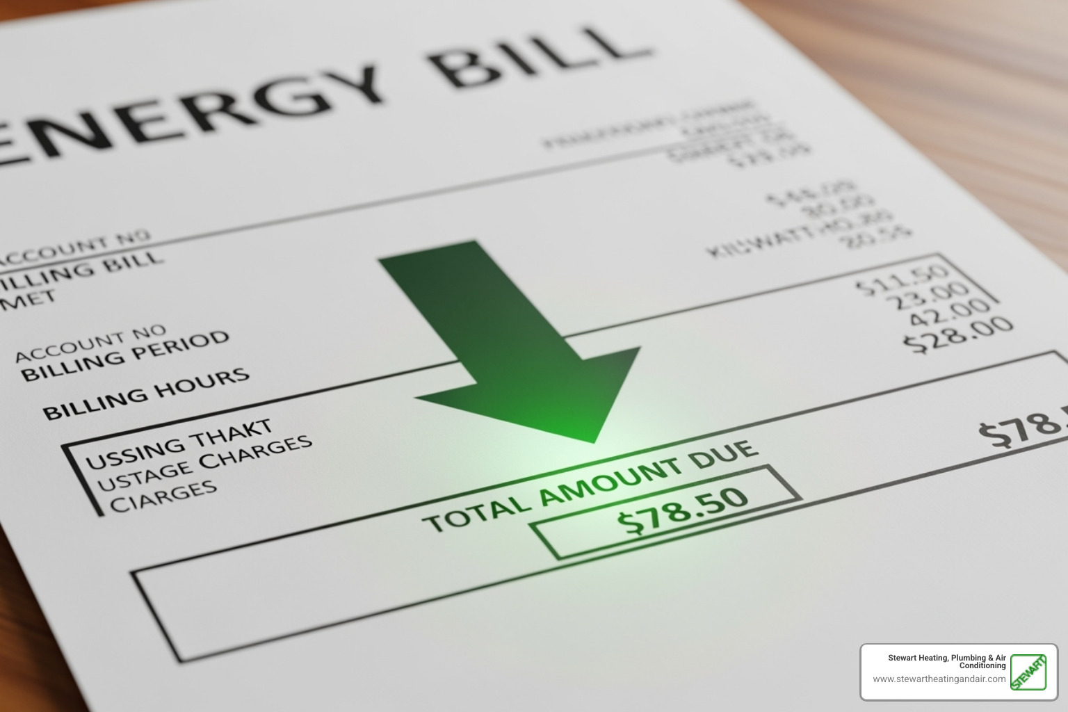 Energy bill with a downward arrow indicating savings - commercial air duct service