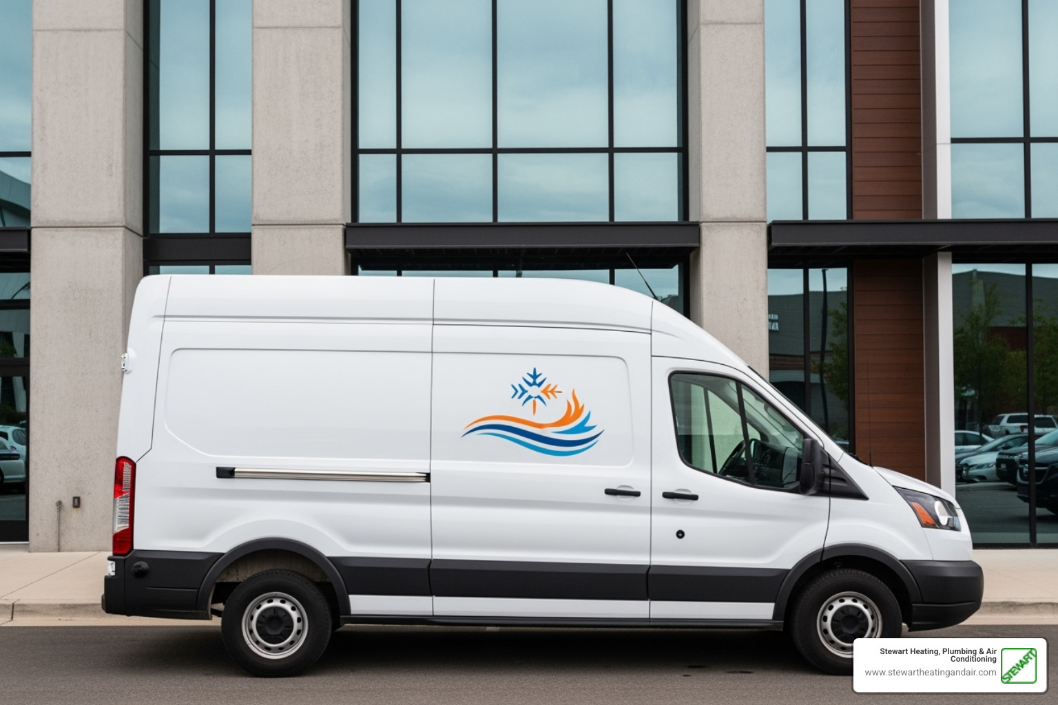 Stewart Heating, Plumbing & Air Conditioning branded van - commercial air duct service