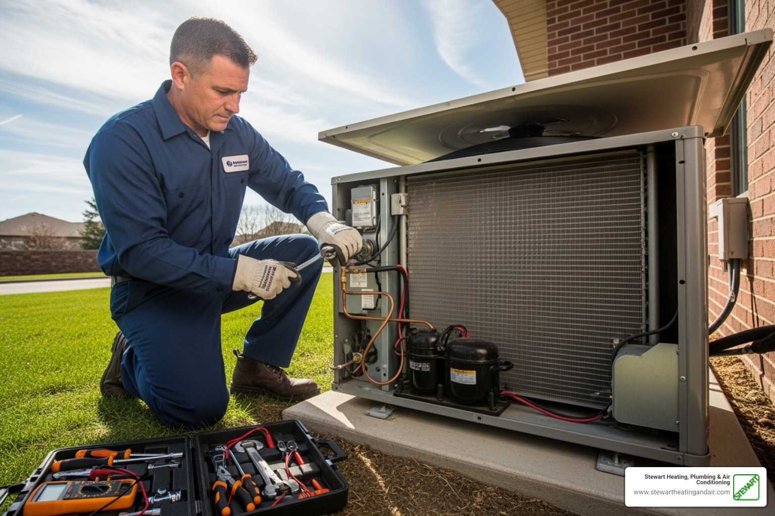Technician performing an AC tune-up - AC repair Martinez