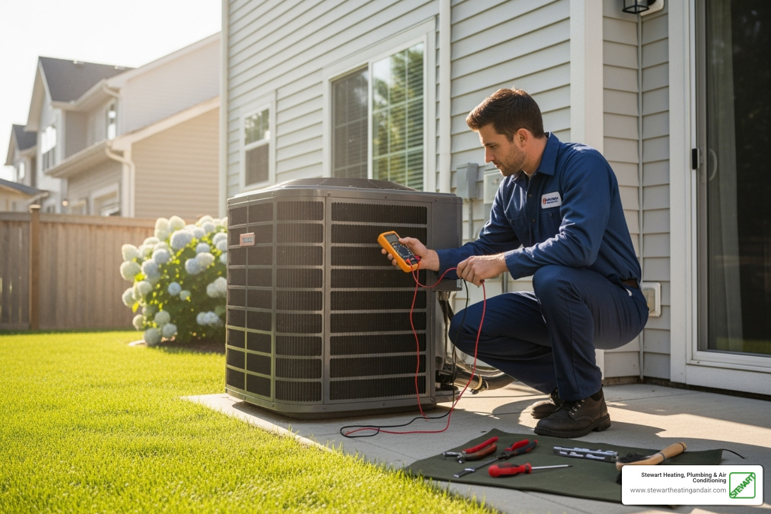 A technician inspecting an outdoor AC unit - Air conditioning Pittsburg A technician inspecting an outdoor AC unit - Air conditioning Pittsburg