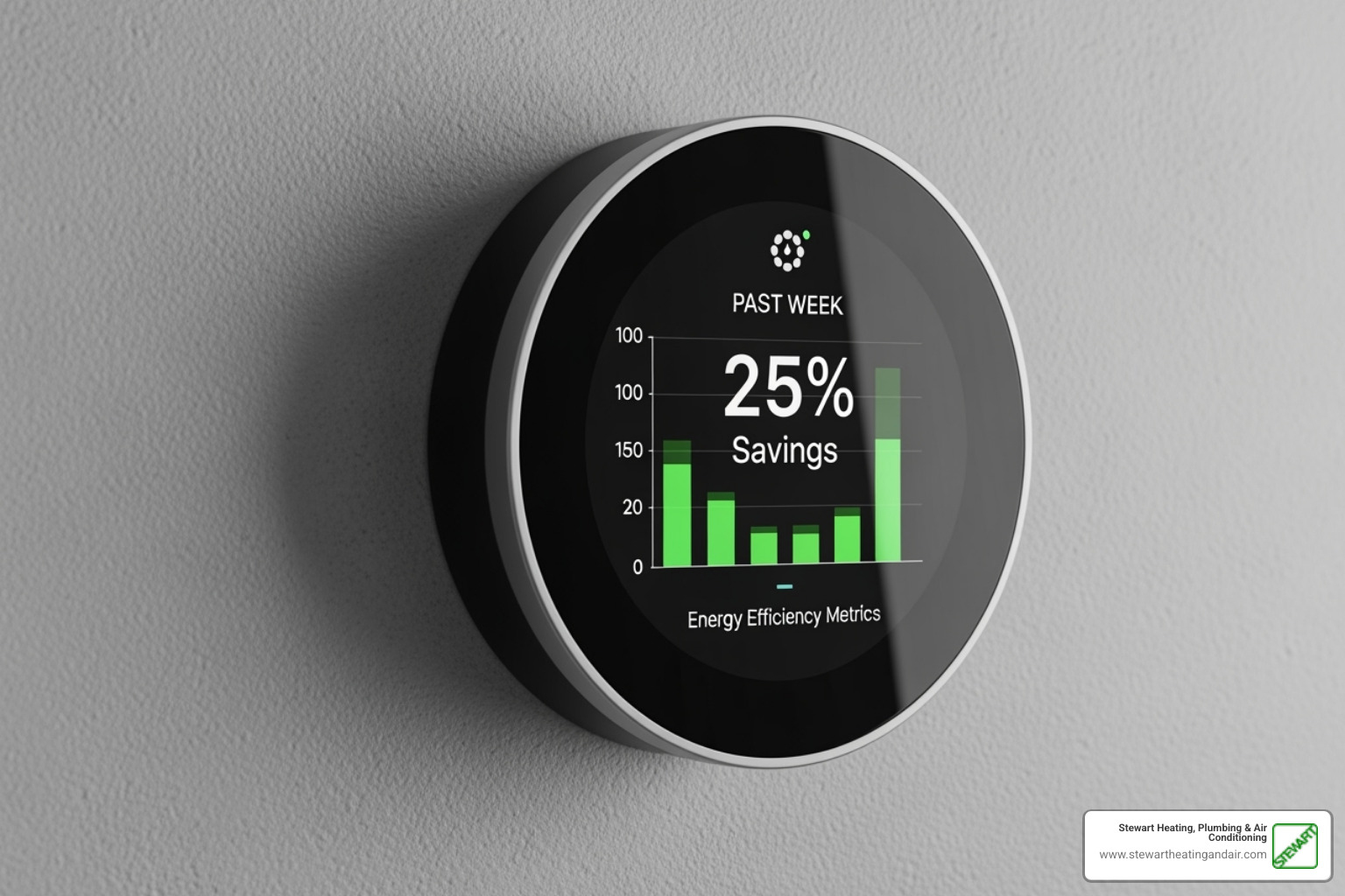A smart thermostat displaying energy savings - Air conditioning Pittsburg A smart thermostat displaying energy savings - Air conditioning Pittsburg