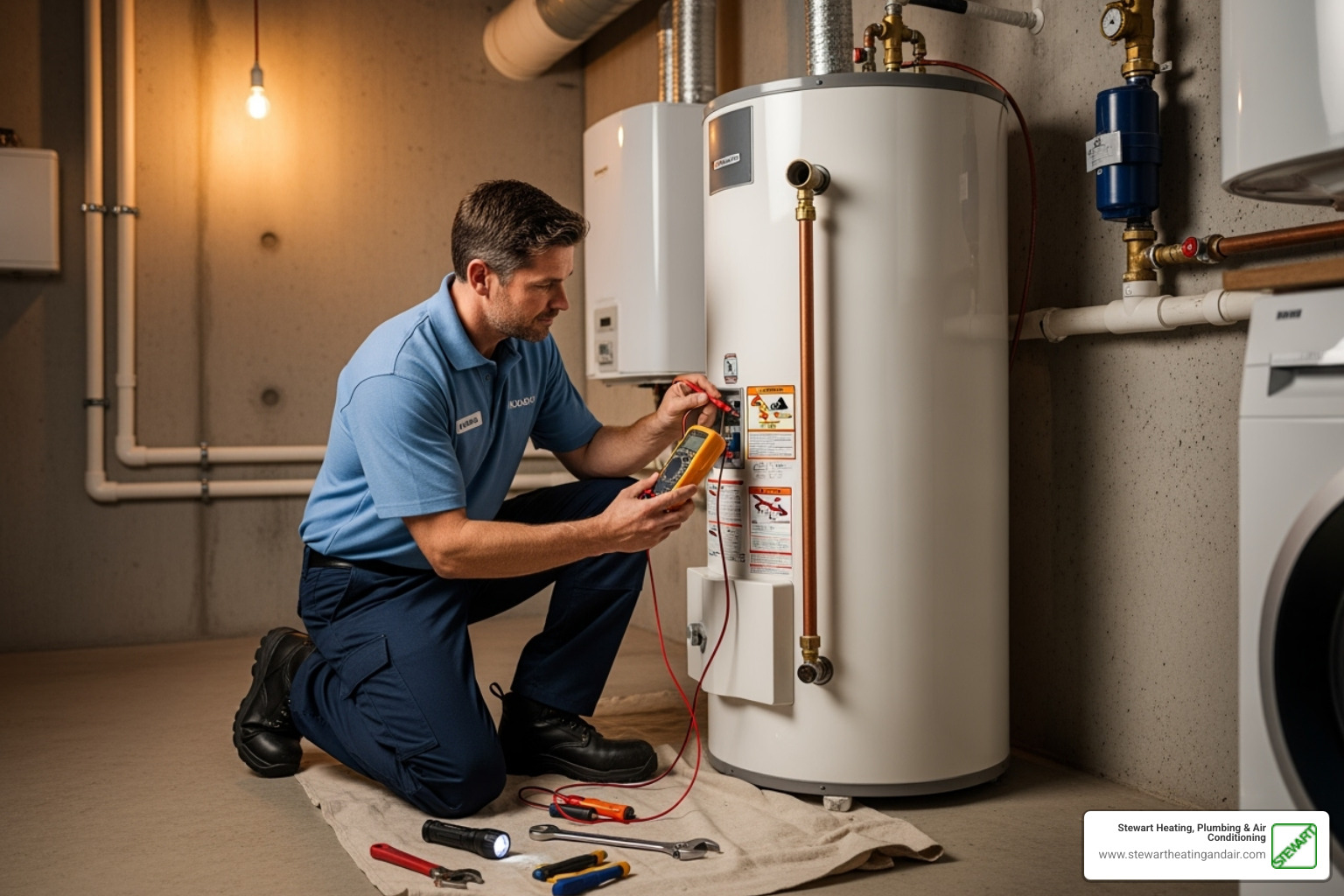 technician performing a maintenance check on a water heater - water heater maintenance concord technician performing a maintenance check on a water heater - water heater maintenance concord