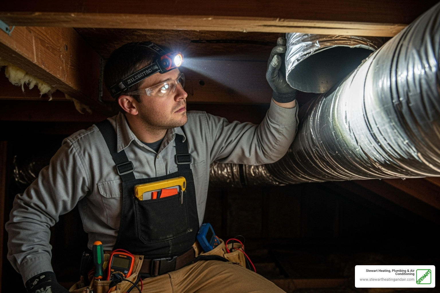 certified technician inspecting ductwork - ac installation pittsburg ca