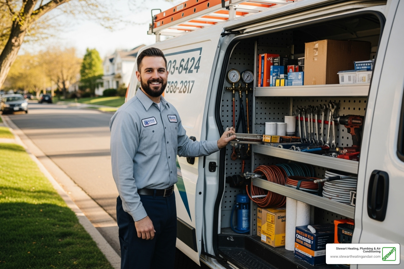 Image of a friendly technician with a well-stocked service van - air conditioner repair antioch ca Image of a friendly technician with a well-stocked service van - air conditioner repair antioch ca