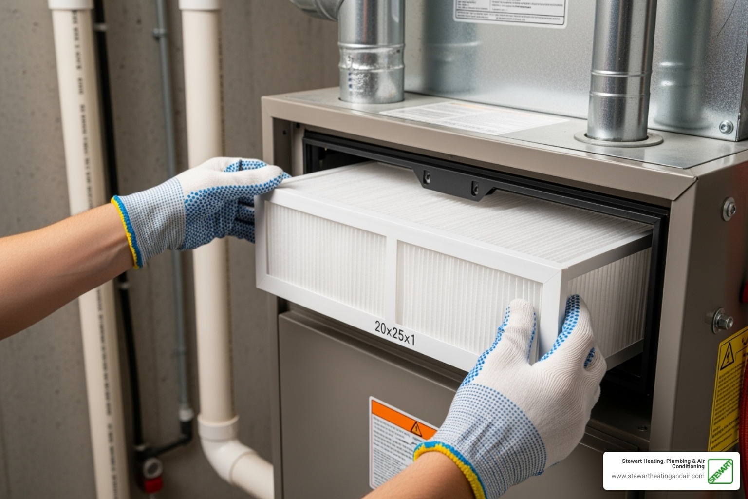 homeowner easily sliding clean new filter into furnace - furnace installation pittsburg ca