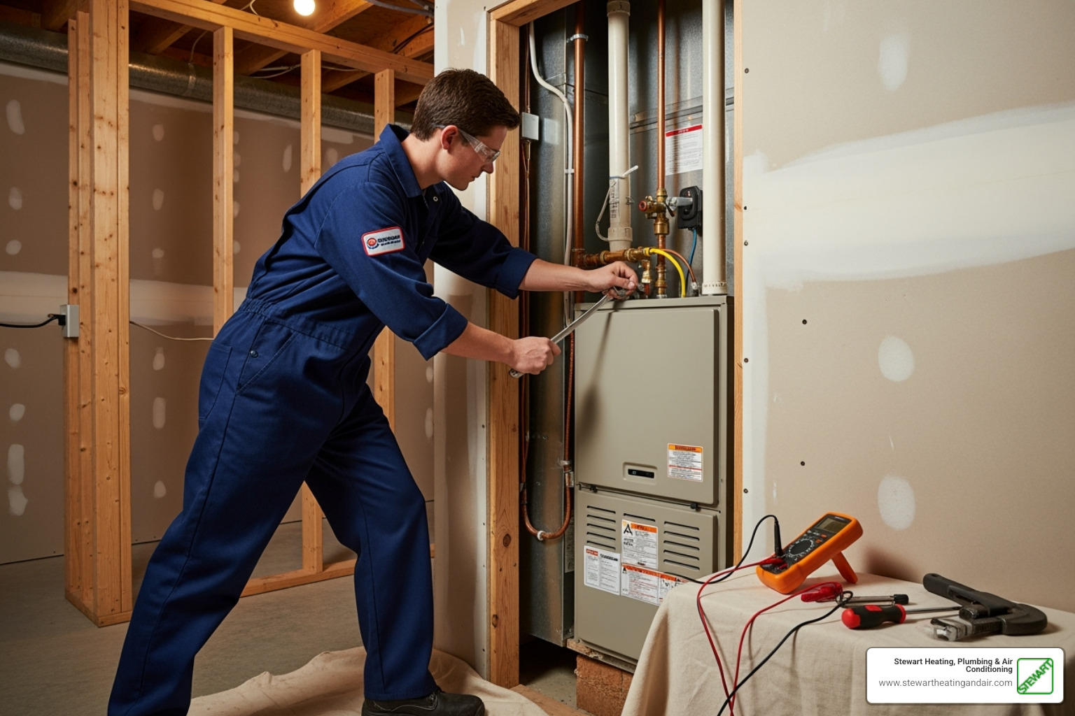 HVAC technician installing a furnace - furnace installation pittsburg ca