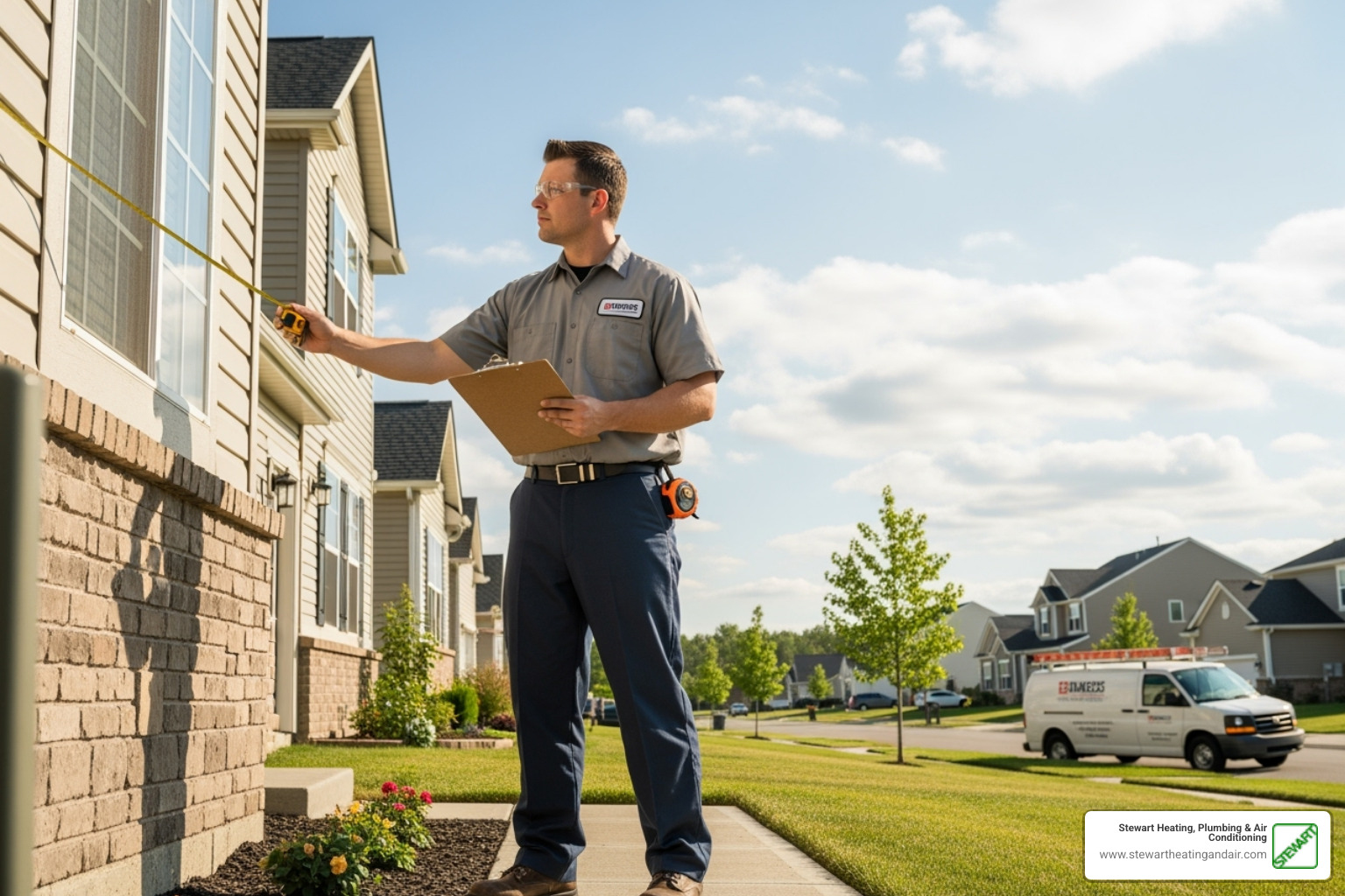 A certified technician assessing a home's exterior for installation - heat pump installation pittsburg ca