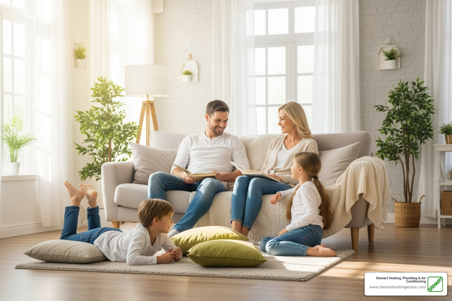 A happy family enjoying clean indoor air in their Pittsburg home - indoor air quality pittsburg ca