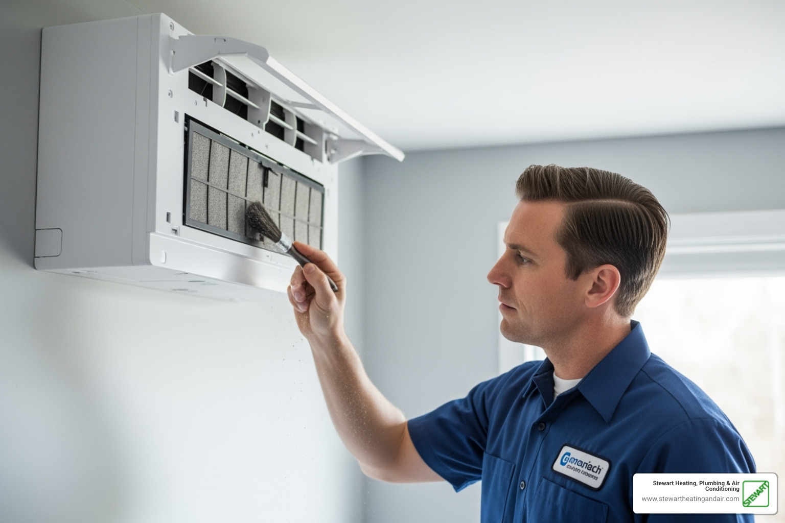 a technician professionally cleaning the filter of an indoor ductless unit - ductless air conditioning pittsburg ca a technician professionally cleaning the filter of an indoor ductless unit - ductless air conditioning pittsburg ca