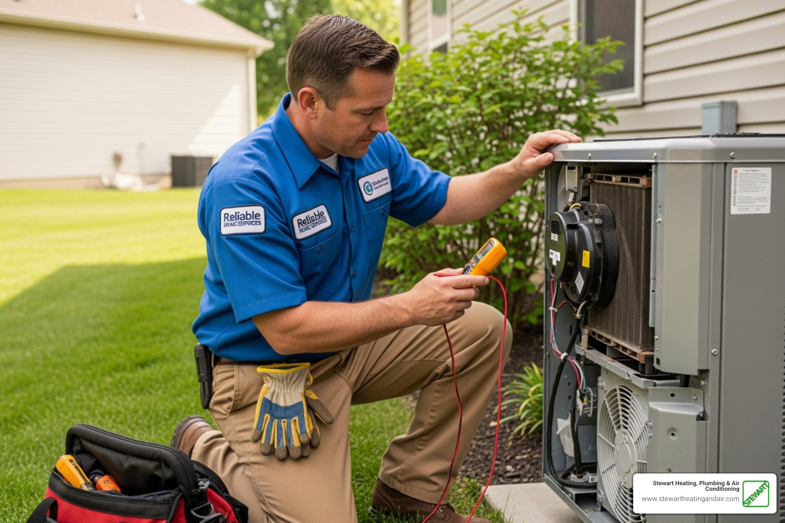 technician examining an outdoor AC unit - hvac inspection brentwood ca technician examining an outdoor AC unit - hvac inspection brentwood ca