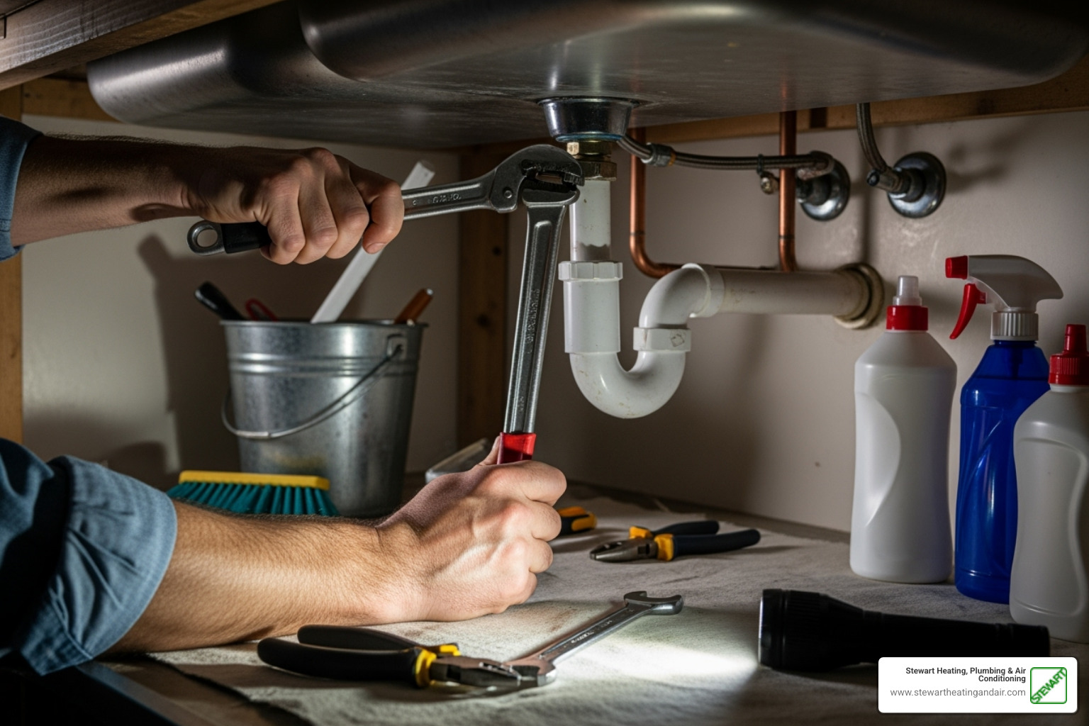 A plumber working under a sink with a basin wrench - faucet installation pleasant hill A plumber working under a sink with a basin wrench - faucet installation pleasant hill