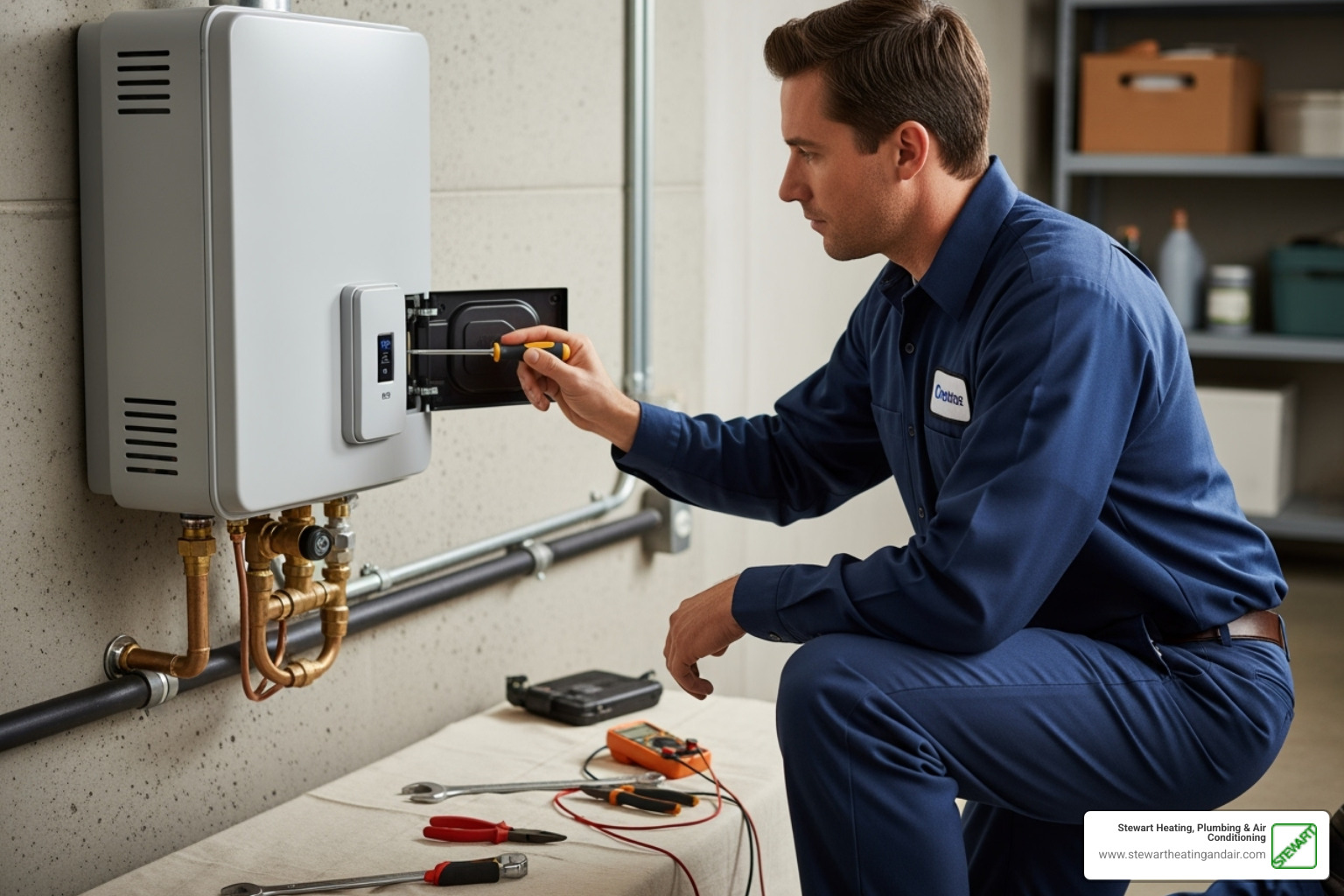 technician performing maintenance on a tankless water heater - tankless water heater concord ca technician performing maintenance on a tankless water heater - tankless water heater concord ca