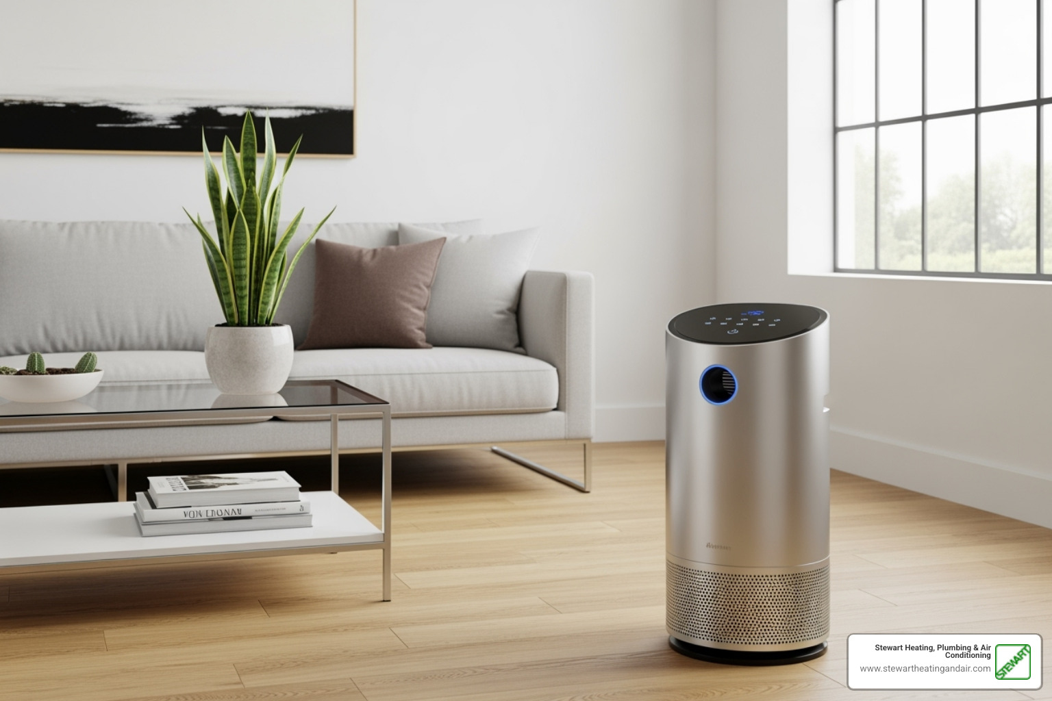 Air purifier in a modern living room - hvac upkeep bay point ca