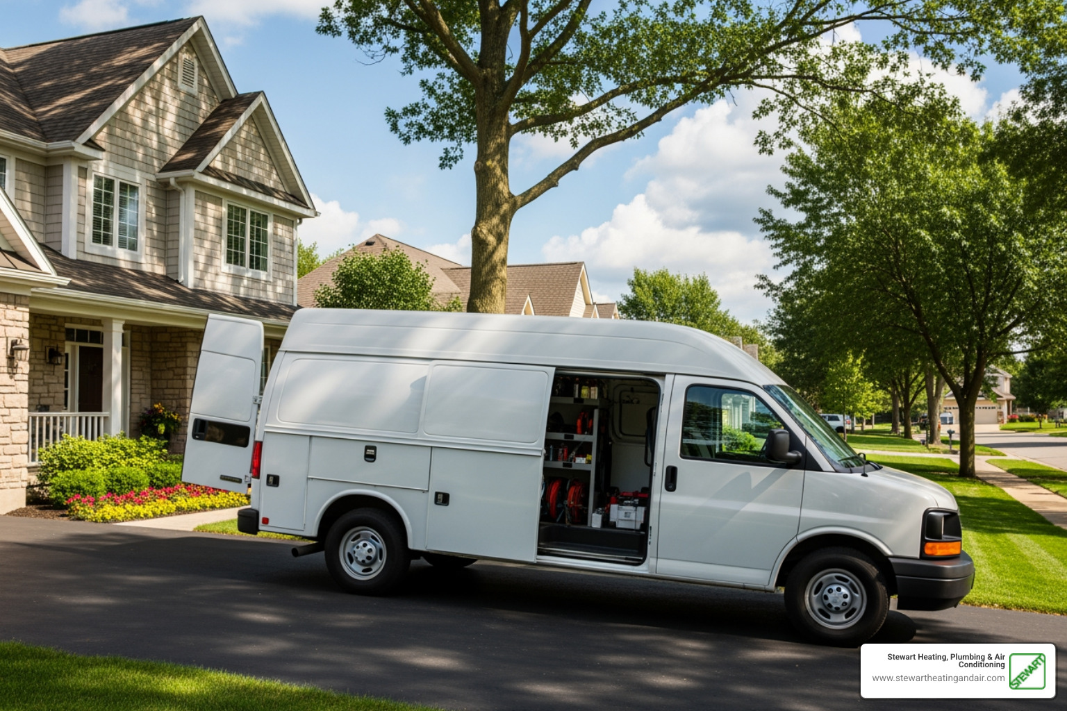 a friendly technician's van in a suburban neighborhood - "My heater is blowing cold air. Who can I call for repairs in Martinez?" a friendly technician's van in a suburban neighborhood - "My heater is blowing cold air. Who can I call for repairs in Martinez?"