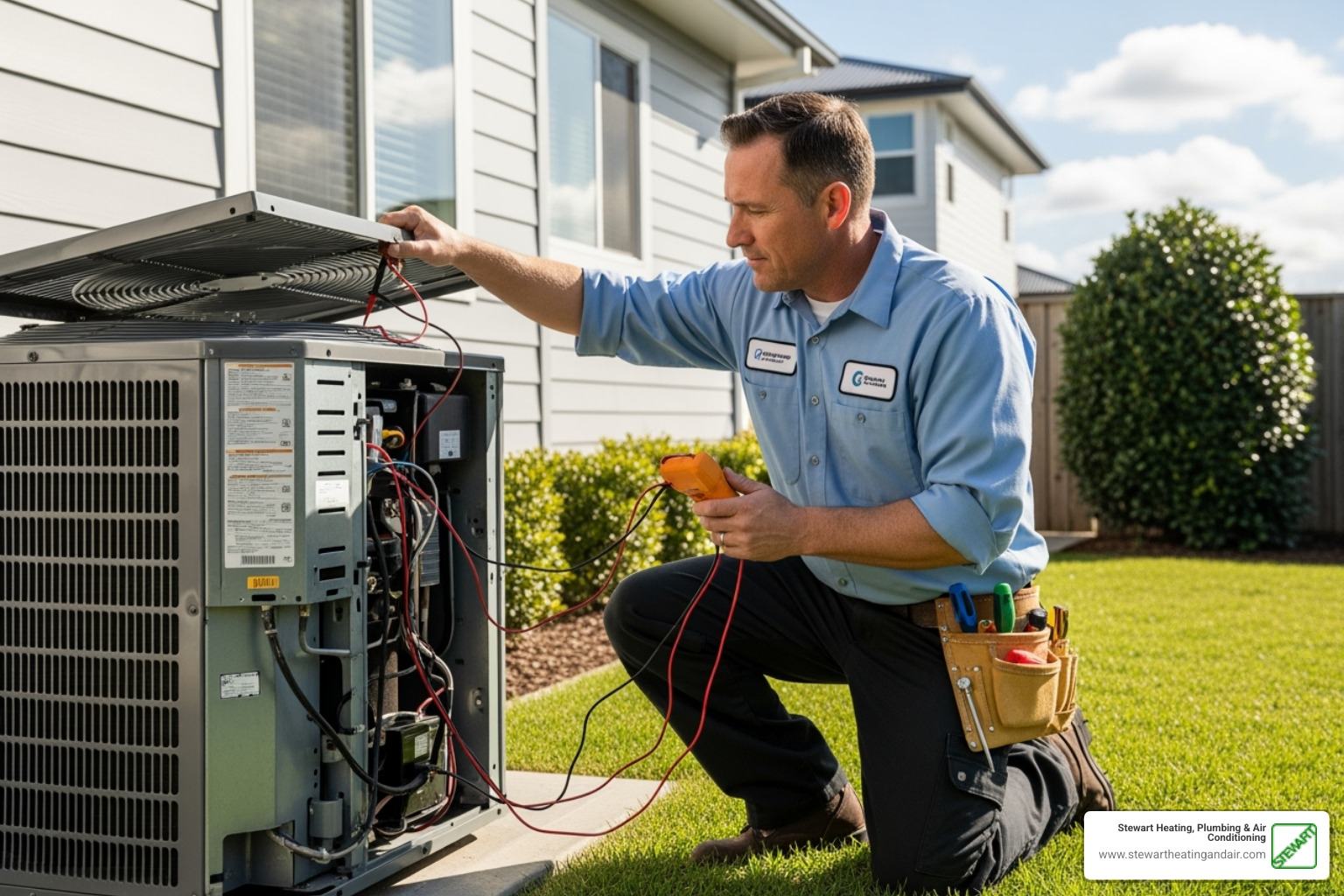 technician inspecting an outdoor AC unit - preventive hvac service antioch ca technician inspecting an outdoor AC unit - preventive hvac service antioch ca