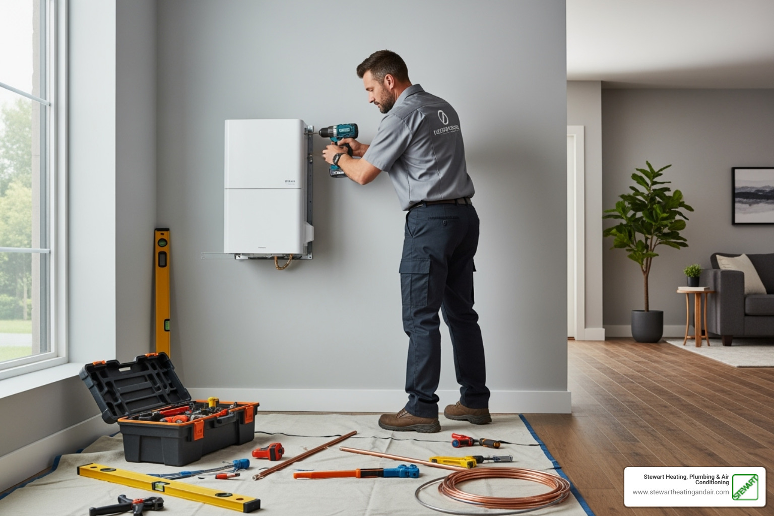 technician installing indoor ductless unit - ductless installation contra costa county