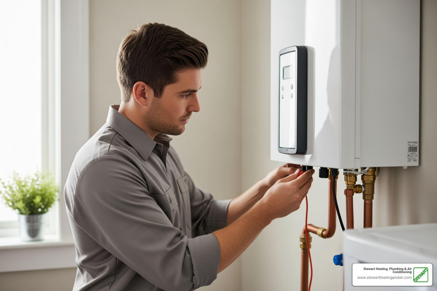 Infographic showing 5 critical steps when your tankless water heater fails: 1) Turn off water supply valve, 2) Shut off power at breaker box, 3) Turn off gas supply if applicable, 4) Clear area around unit and check for leaks, 5) Call licensed 24/7 emergency plumber immediately - emergency tankless water heater replacement in concord, ca