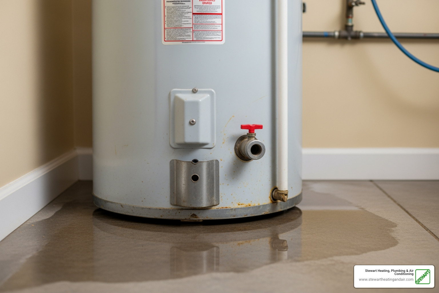 infographic showing the top 5 warning signs your water heater needs immediate professional attention in Concord CA, including no hot water, strange noises from sediment buildup, rusty or discolored water indicating corrosion, visible leaks or moisture around the base, and low hot water pressure from mineral deposits - best water heater repair in concord, ca